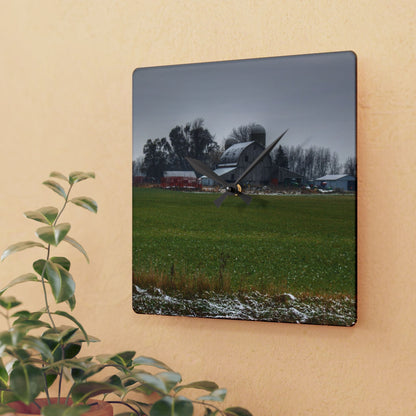 U R There Photography Shepard Road Grey Rustic Farmhouse Acrylic Analog Wall Clock