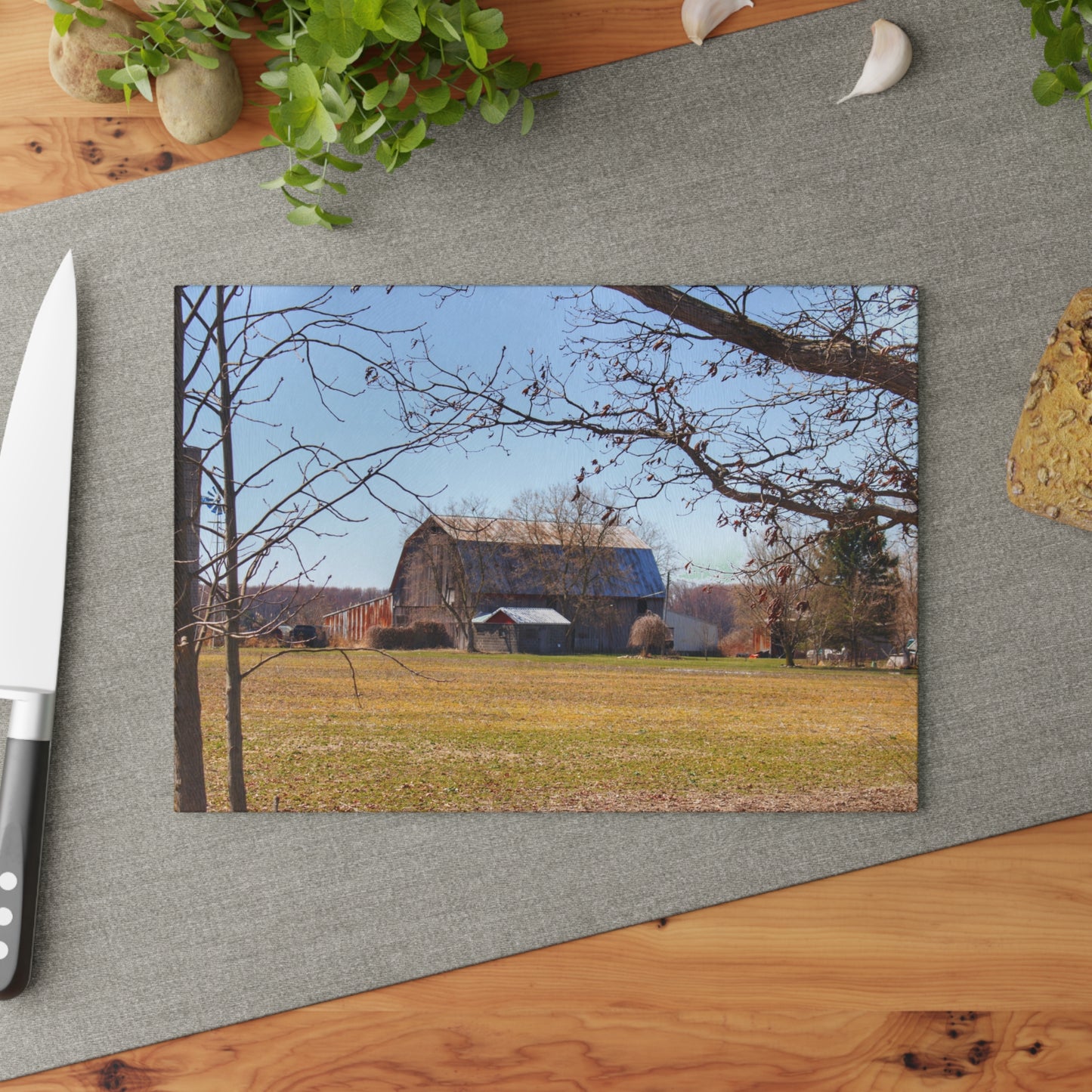 U R There Photography Rider Road Greys Rustic Farmhouse Tempered-Glass Cutting Board