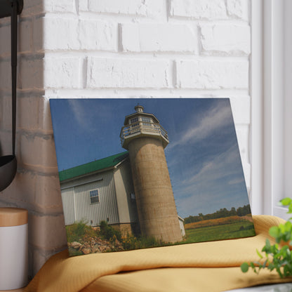 U R There Photography Phelps Road Lighthouse Barn II Rustic Farmhouse Tempered-Glass Cutting Board
