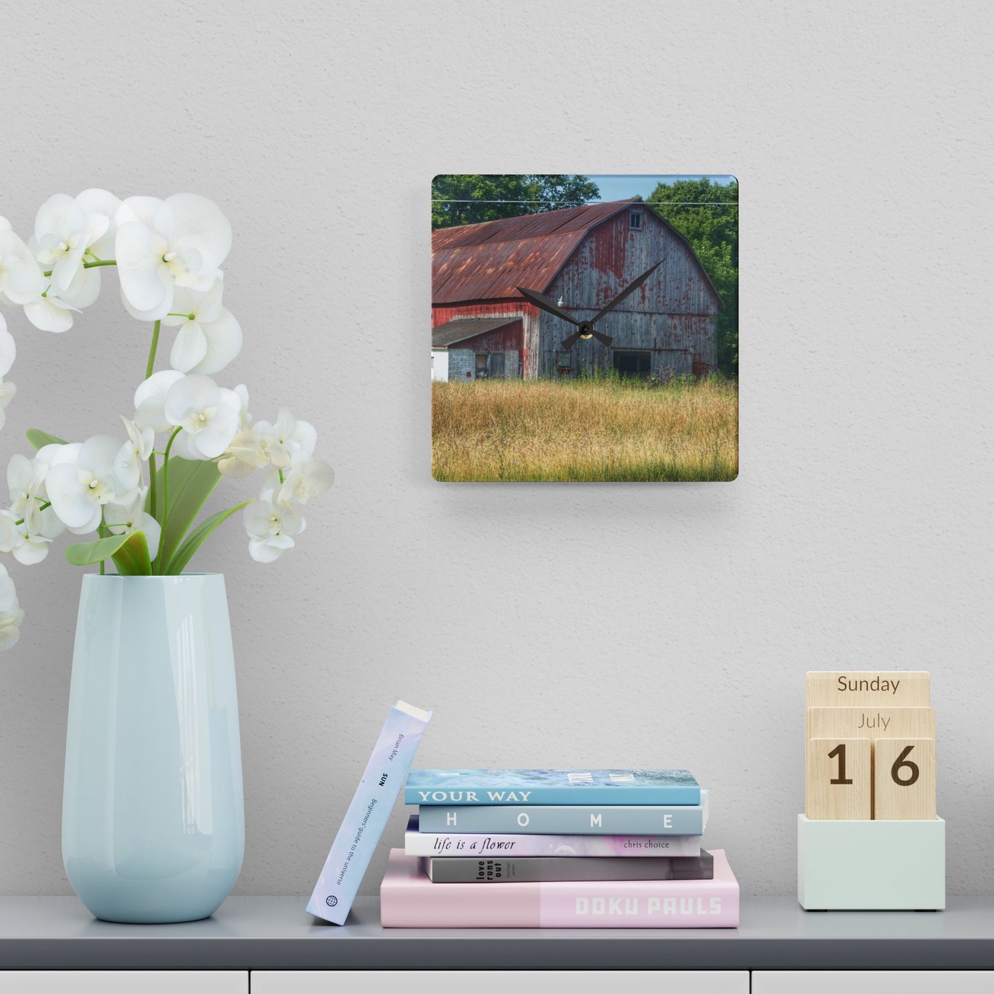 U R There Photography Scott Road Red Rustic Farmhouse Acrylic Analog Wall Clock