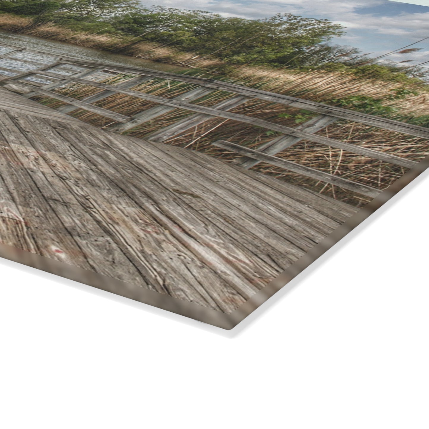 Barn Boutique Rustic Tempered-Glass Cutting Board| Bridge Overlooking Water Tower Park in Lapeer