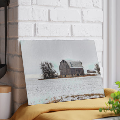 U R There Photography Frenchline Road Grey in Winter Rustic Farmhouse Tempered-Glass Cutting Board