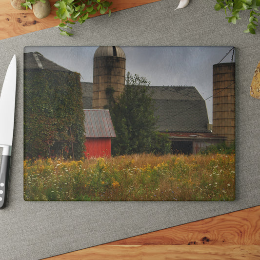 U R There Photography Silos of Otisville Rustic Farmhouse Tempered-Glass Cutting Board