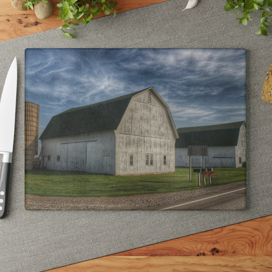U R There Photography Richardson Road White Duo Rustic Farmhouse Tempered-Glass Cutting Board