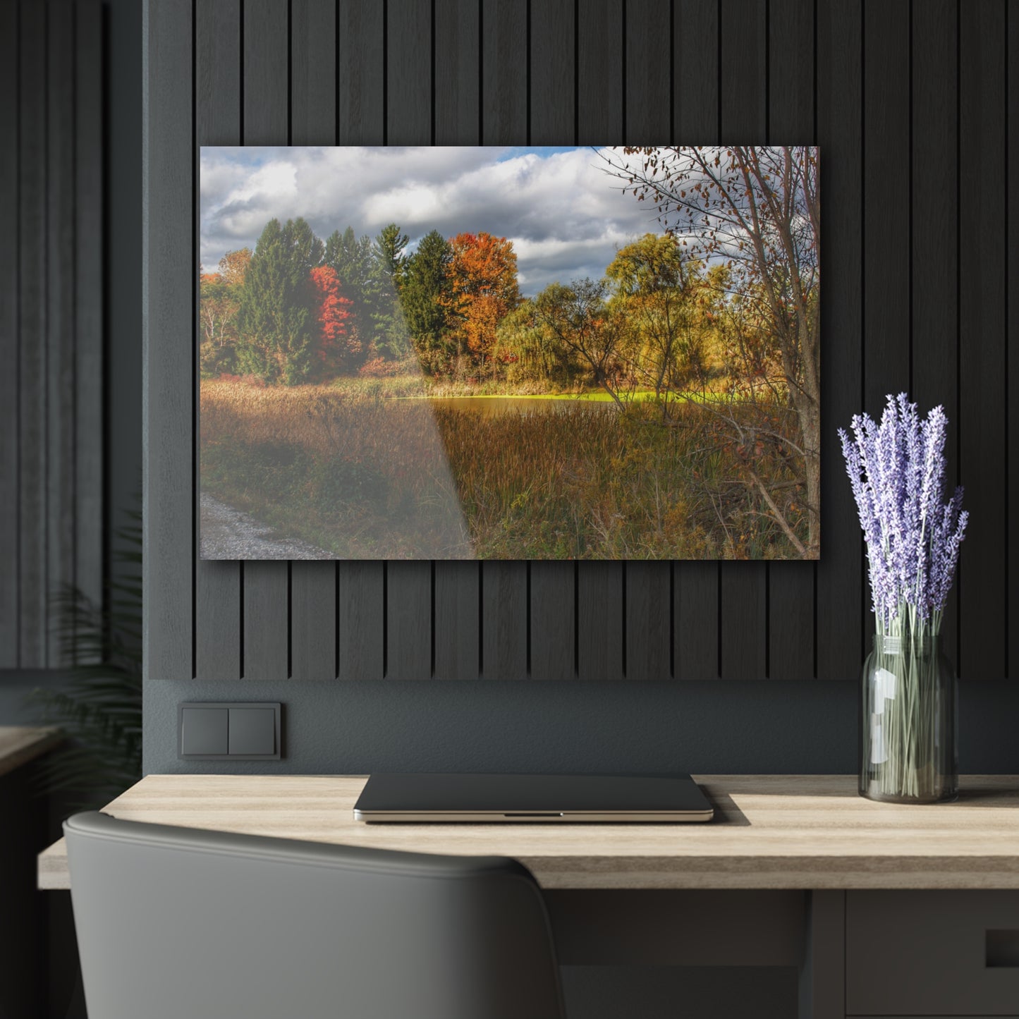 U R There Photography Fall Pond on Sutton Road Rustic Farmhouse Acrylic Wall Print