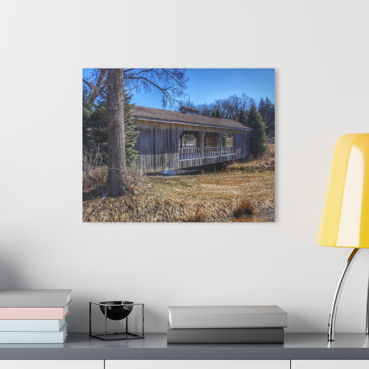 U R There Photography Covered Bridge of Campground Road I Rustic Farmhouse Acrylic Wall Print