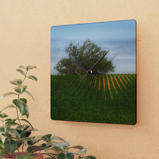 U R There Photography Tree Overlooking Farm Field Rustic Farmhouse Acrylic Analog Wall Clock
