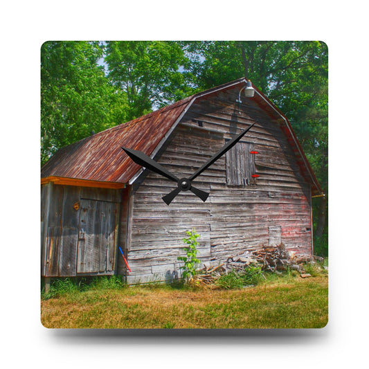 Roadside Grey Rustic Farmhouse Acrylic Analog Wall Clock 10.75'' × 10.75'' (Square)