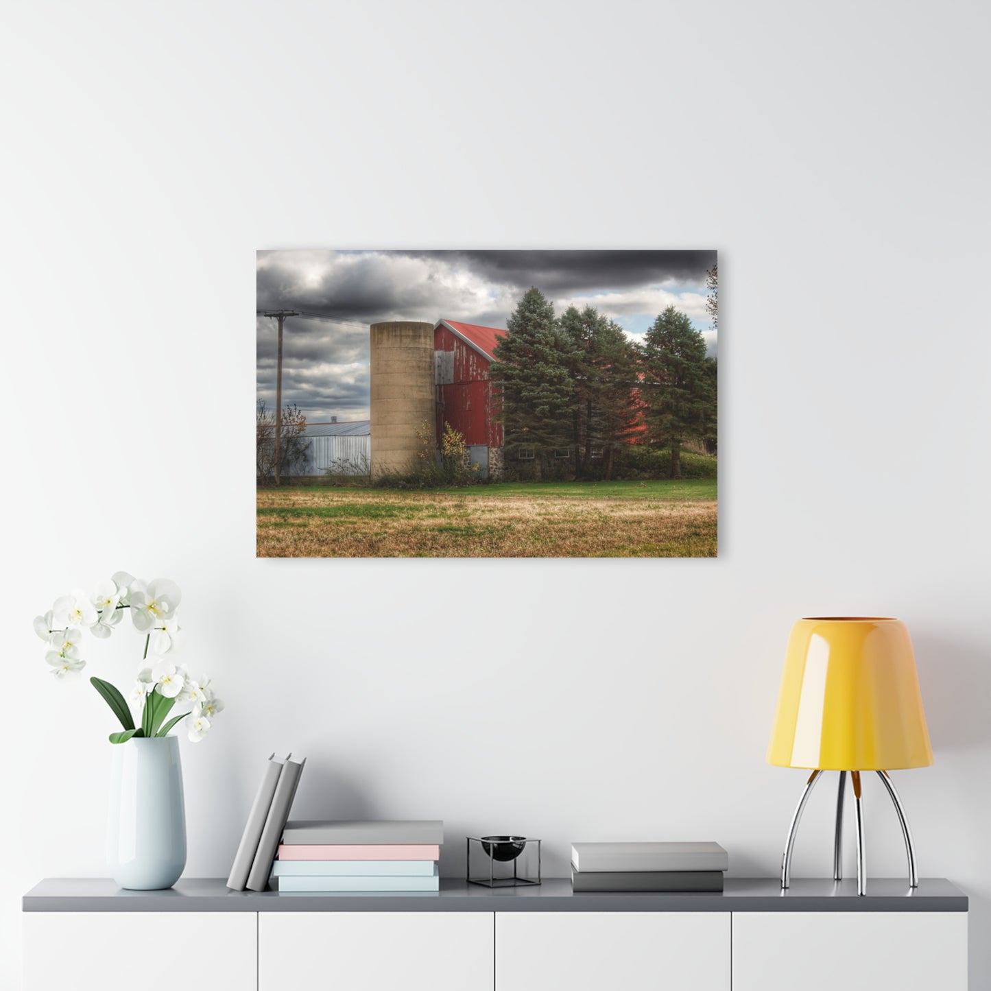 U R There Photography Laur Road Red Among the Pines II Rustic Farmhouse Acrylic Wall Print