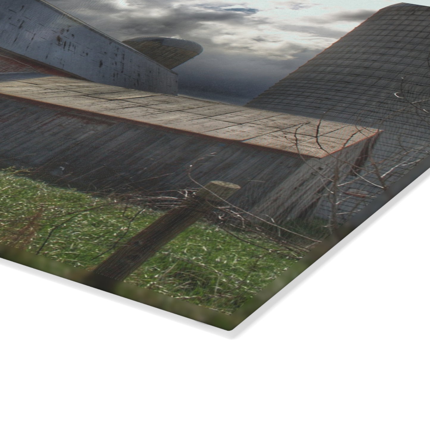 U R There Photography Sandusky Grey II Rustic Farmhouse Tempered-Glass Cutting Board