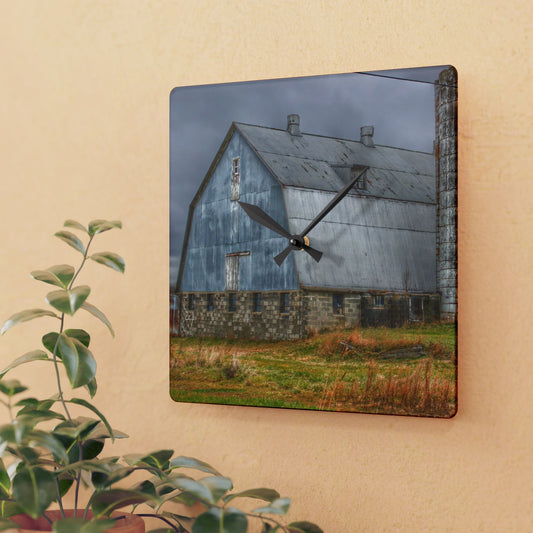 U R There Photography Daley Road Grey III Rustic Farmhouse Acrylic Analog Wall Clock