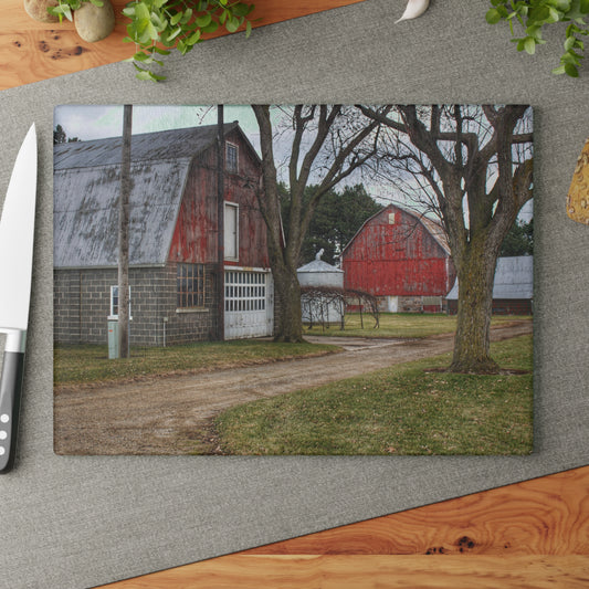 U R There Photography Peck Reds Rustic Farmhouse Tempered-Glass Cutting Board 8"x 11"