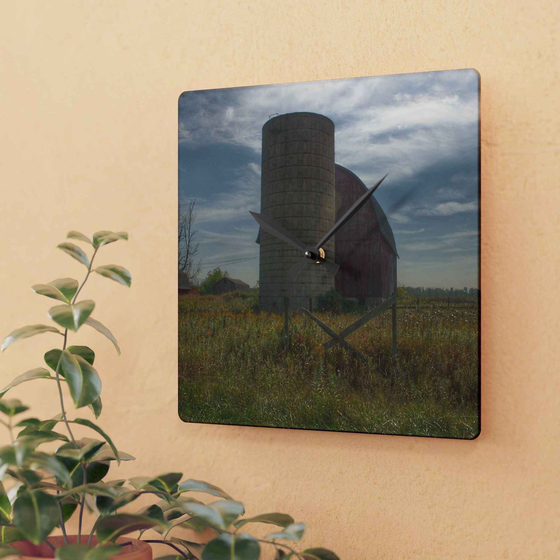 U R There Photography Mushroom Road Red II Rustic Farmhouse Acrylic Analog Wall Clock