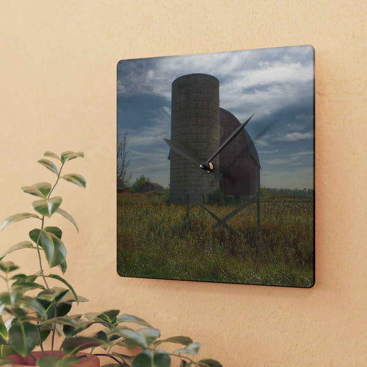 U R There Photography Mushroom Road Red II Rustic Farmhouse Acrylic Analog Wall Clock