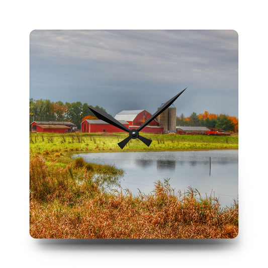 Oakwood Reds Rustic Farmhouse Acrylic Analog Wall Clock 10.75'' × 10.75'' (Square)