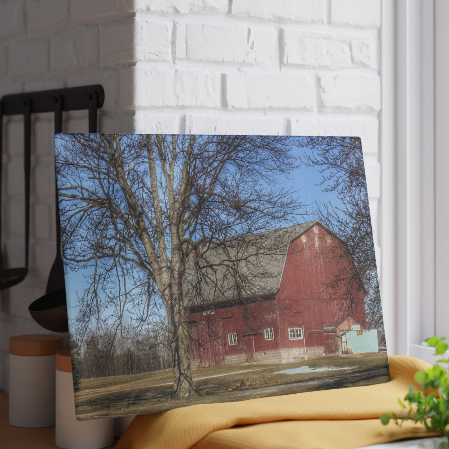U R There Photography Dixon Road Red Rustic Farmhouse Tempered-Glass Cutting Board