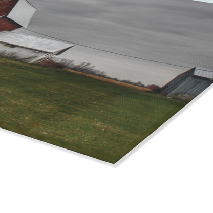 U R There Photography Mills Road Red I Rustic Farmhouse Tempered-Glass Cutting Board