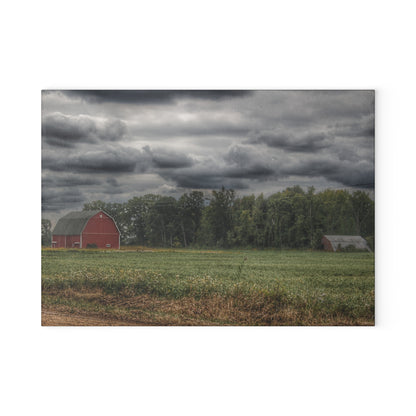 U R There Photography Weyer Road Red and Quonset Rustic Farmhouse Tempered-Glass Cutting Board