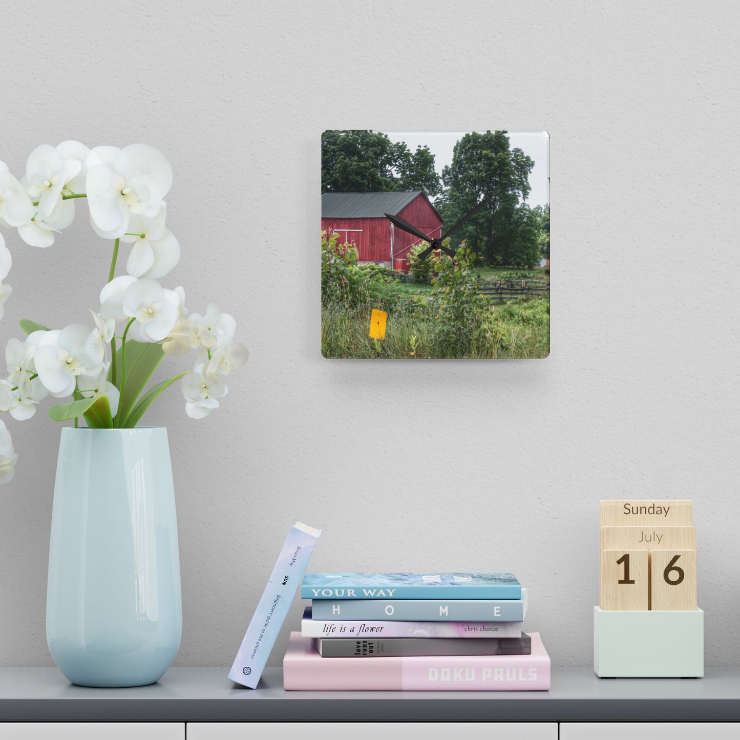 U R There Photography Clifford Road Alpaca Barn Rustic Farmhouse Acrylic Analog Wall Clock