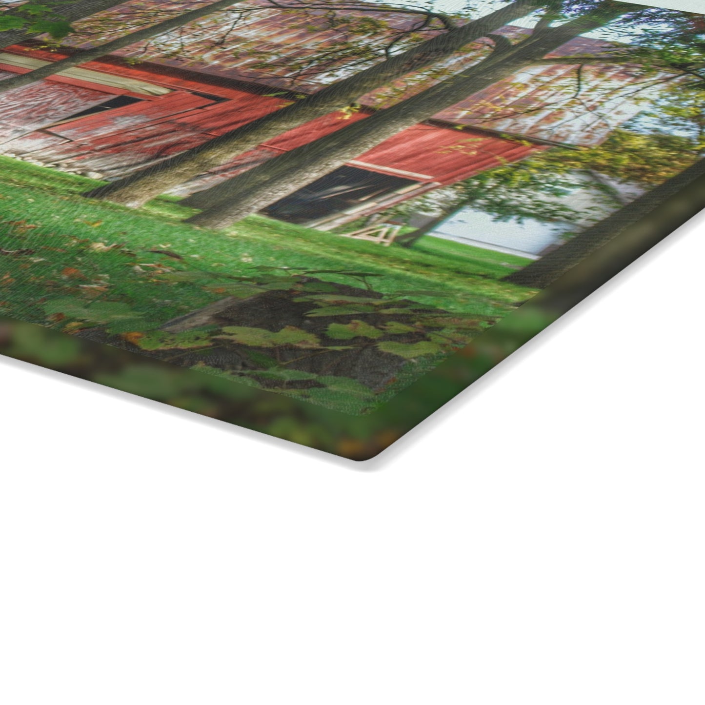 U R There Photography LeValley Falling Red Rustic Farmhouse Tempered-Glass Cutting Board