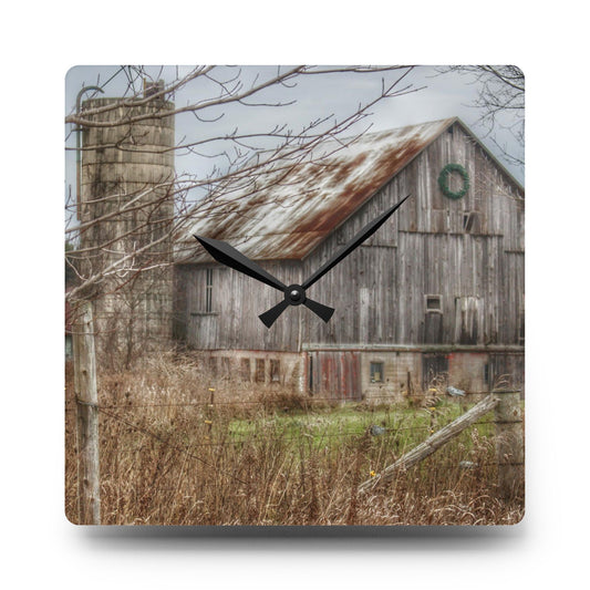 Churchill Christmas Barn I Rustic Farmhouse Acrylic Analog Wall Clock 10.75'' × 10.75'' (Square)