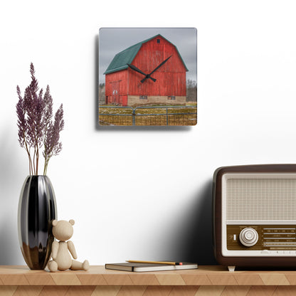 U R There Photography Lonsberry Red Rustic Farmhouse Acrylic Analog Wall Clock