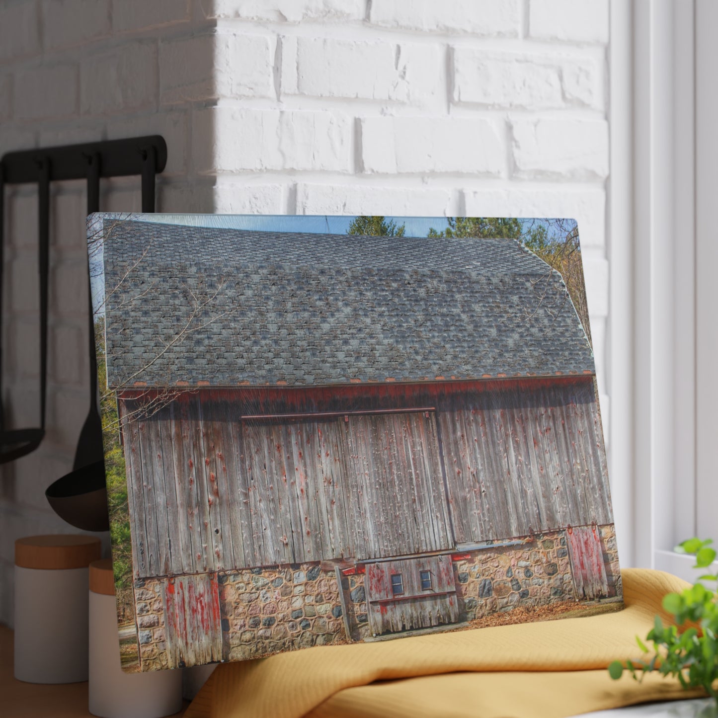 U R There Photography Leix Road Stone Red Rustic Farmhouse Tempered-Glass Cutting Board