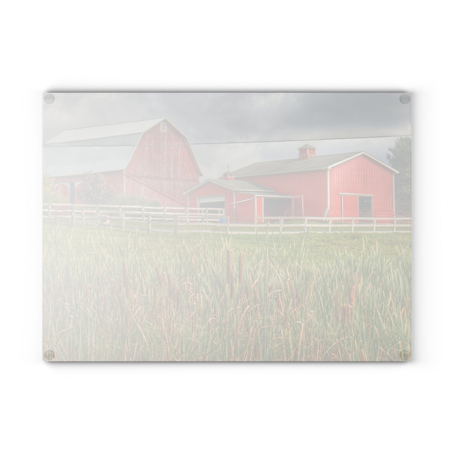 U R There Photography Greenwood Reds Rustic Farmhouse Tempered-Glass Cutting Board