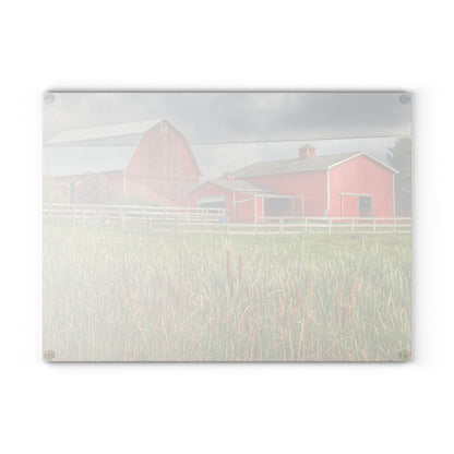 U R There Photography Greenwood Reds Rustic Farmhouse Tempered-Glass Cutting Board