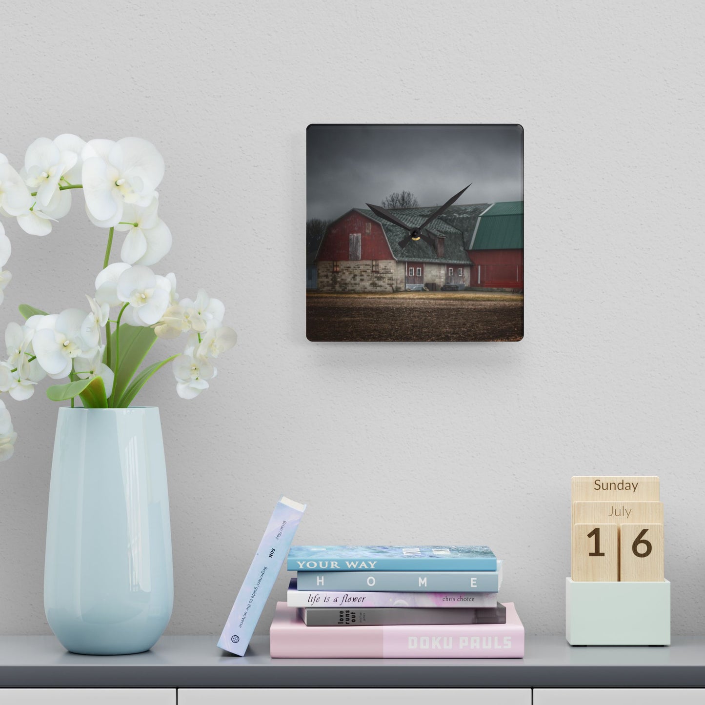 Rustic Farmhouse Wall Clock featuring Arbela Reds