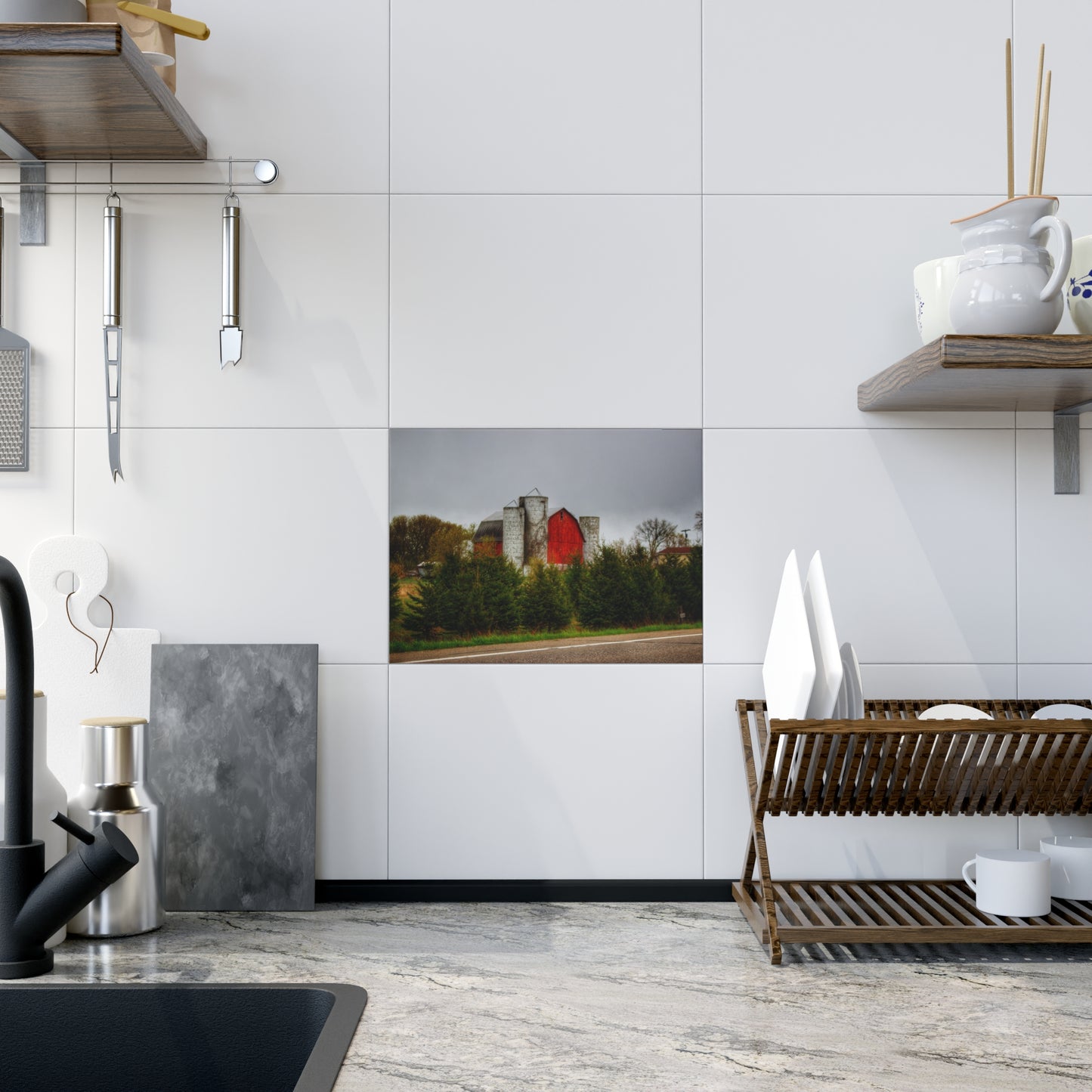 U R There Photography Castle Corner Red II Rustic Farmhouse Decorative Ceramic Tile