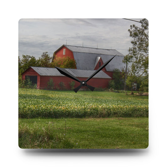 West Dodge Road Reds Rustic Farmhouse Acrylic Analog Wall Clock 10.75'' × 10.75'' (Square)