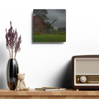 U R There Photography Columbiaville Red and Little Grey Rustic Farmhouse Acrylic Analog Wall Clock