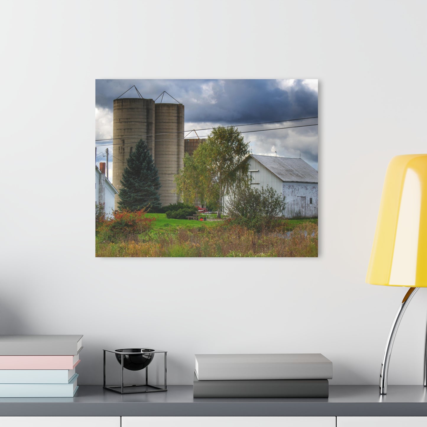U R There Photography Baldwin White and Silos Rustic Farmhouse Acrylic Wall Print