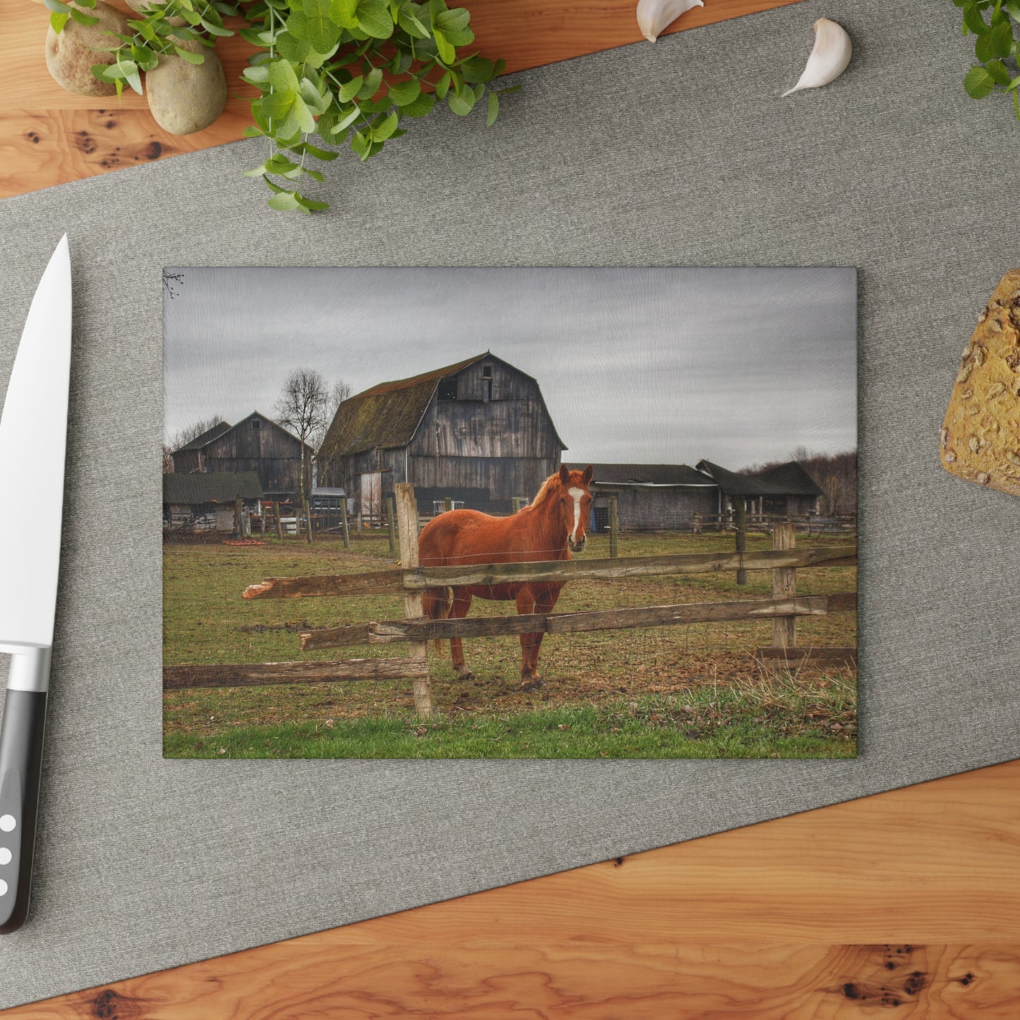 U R There Photography South Summers Road Old Grey and Caramel IV Rustic Farmhouse Tempered-Glass Cutting Board