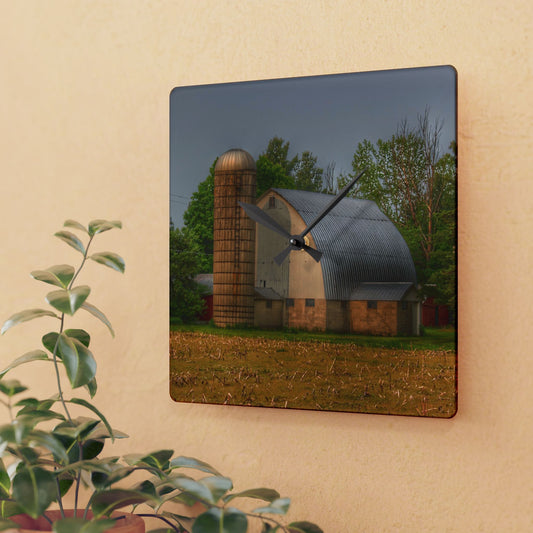 U R There Photography Carpenter Road White II Rustic Farmhouse Acrylic Analog Wall Clock
