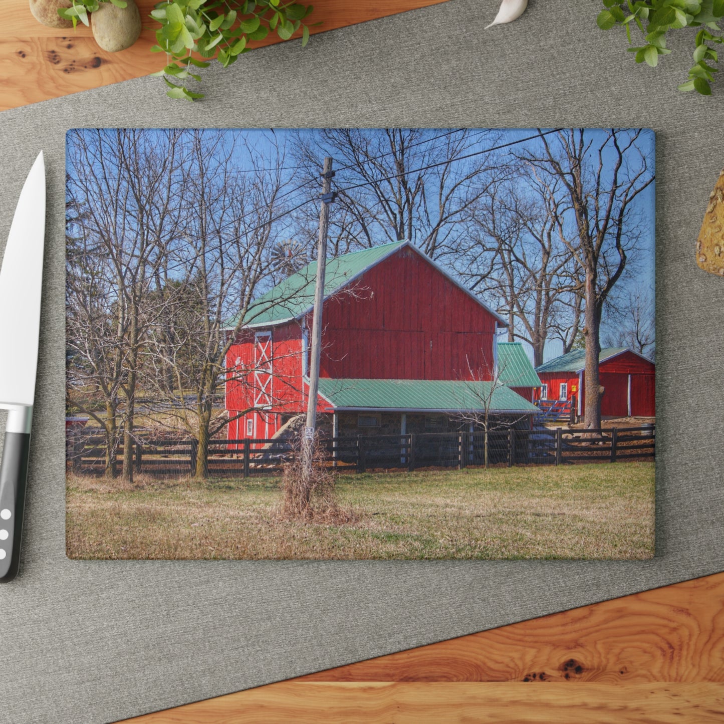 U R There Photography Imlay City Road Cow Barn II Rustic Farmhouse Tempered-Glass Cutting Board