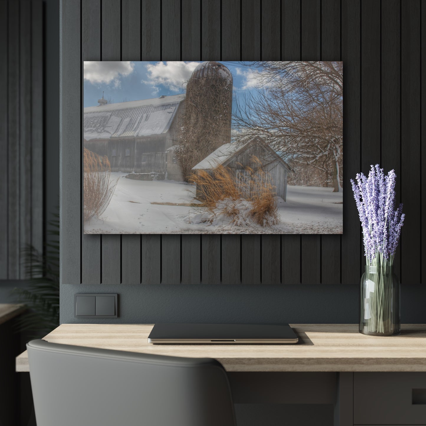 U R There Photography Ludwig Road Greys in Winter Rustic Farmhouse Acrylic Wall Print