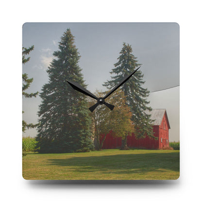 U R There Photography Small Red Barn Beneath the Pines Rustic Farmhouse Acrylic Analog Wall Clock 10.75'' × 10.75'' (Square)