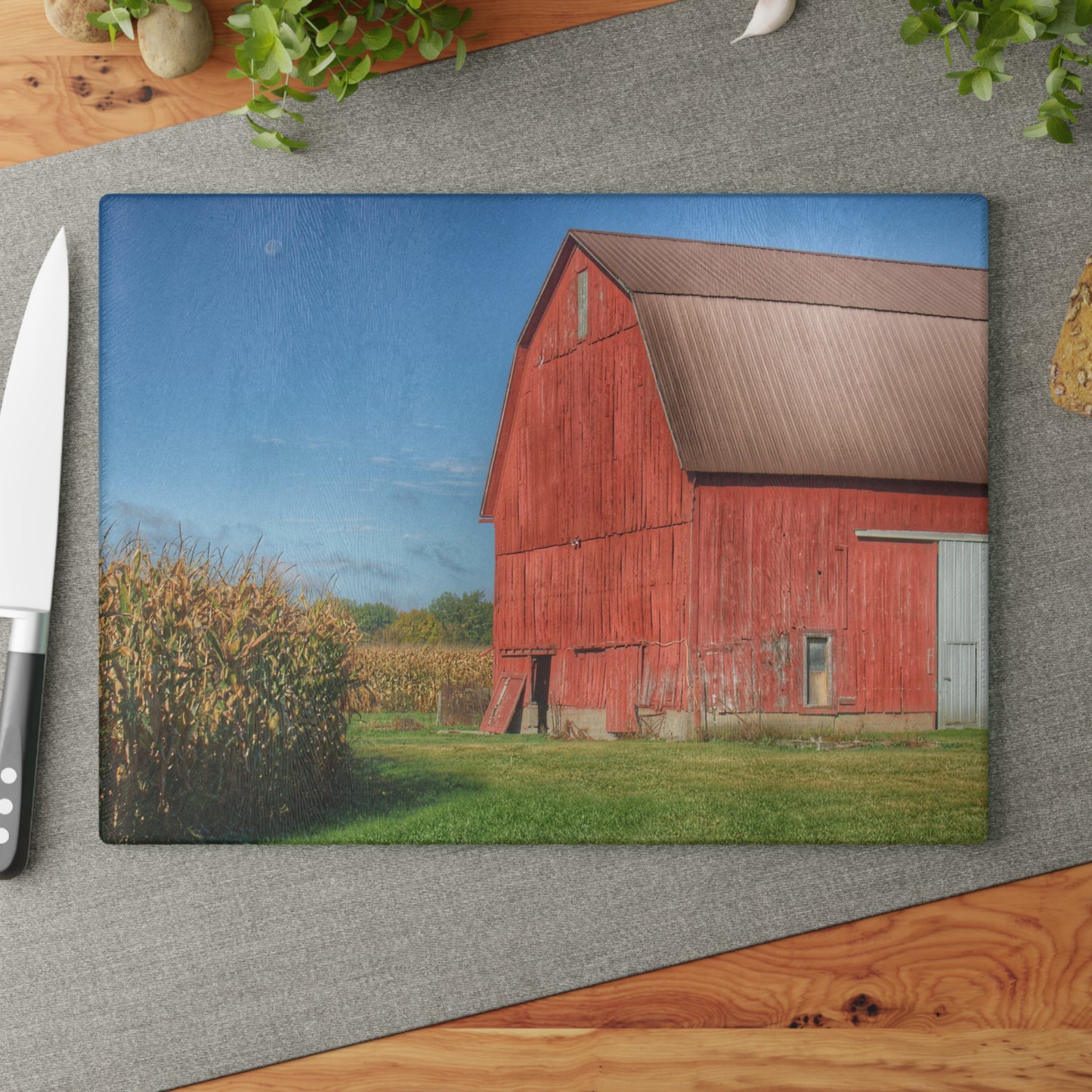 Barn Boutique Rustic Tempered-Glass Cutting Board| Fargo Road Red I