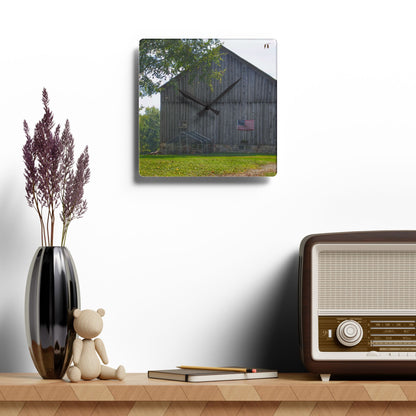 U R There Photography Sutton Road Patriot Grey II Rustic Farmhouse Acrylic Analog Wall Clock