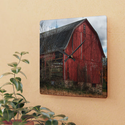 U R There Photography Laur Road Forgotten Red II Rustic Farmhouse Acrylic Analog Wall Clock