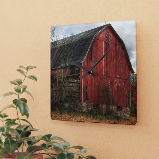 U R There Photography Laur Road Forgotten Red II Rustic Farmhouse Acrylic Analog Wall Clock