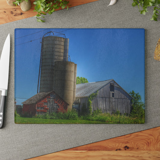 U R There Photography East Swaffer Grey and Little Red Rustic Farmhouse Tempered-Glass Cutting Board