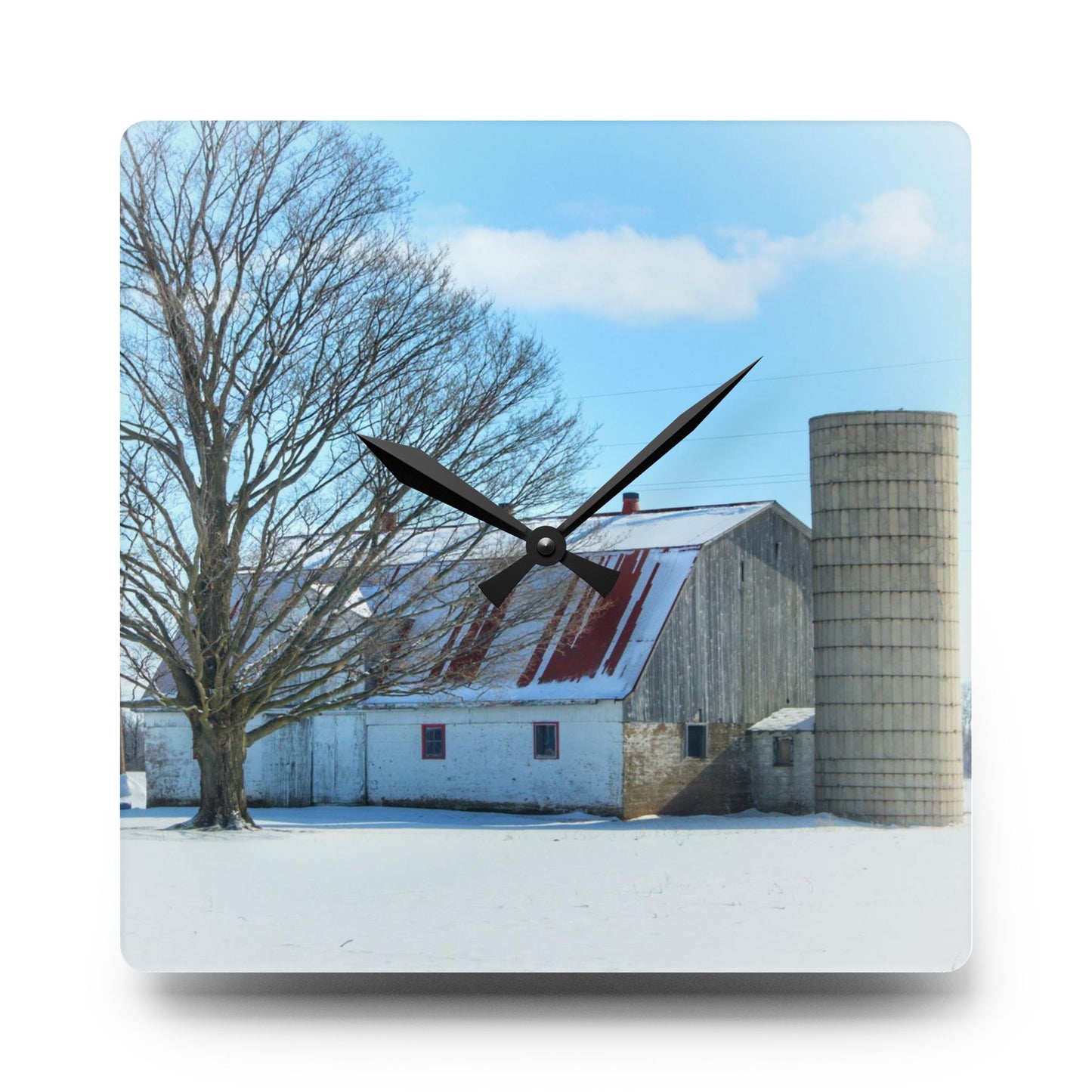 U R There Photography Barnes Road White Rustic Farmhouse Acrylic Analog Wall Clock