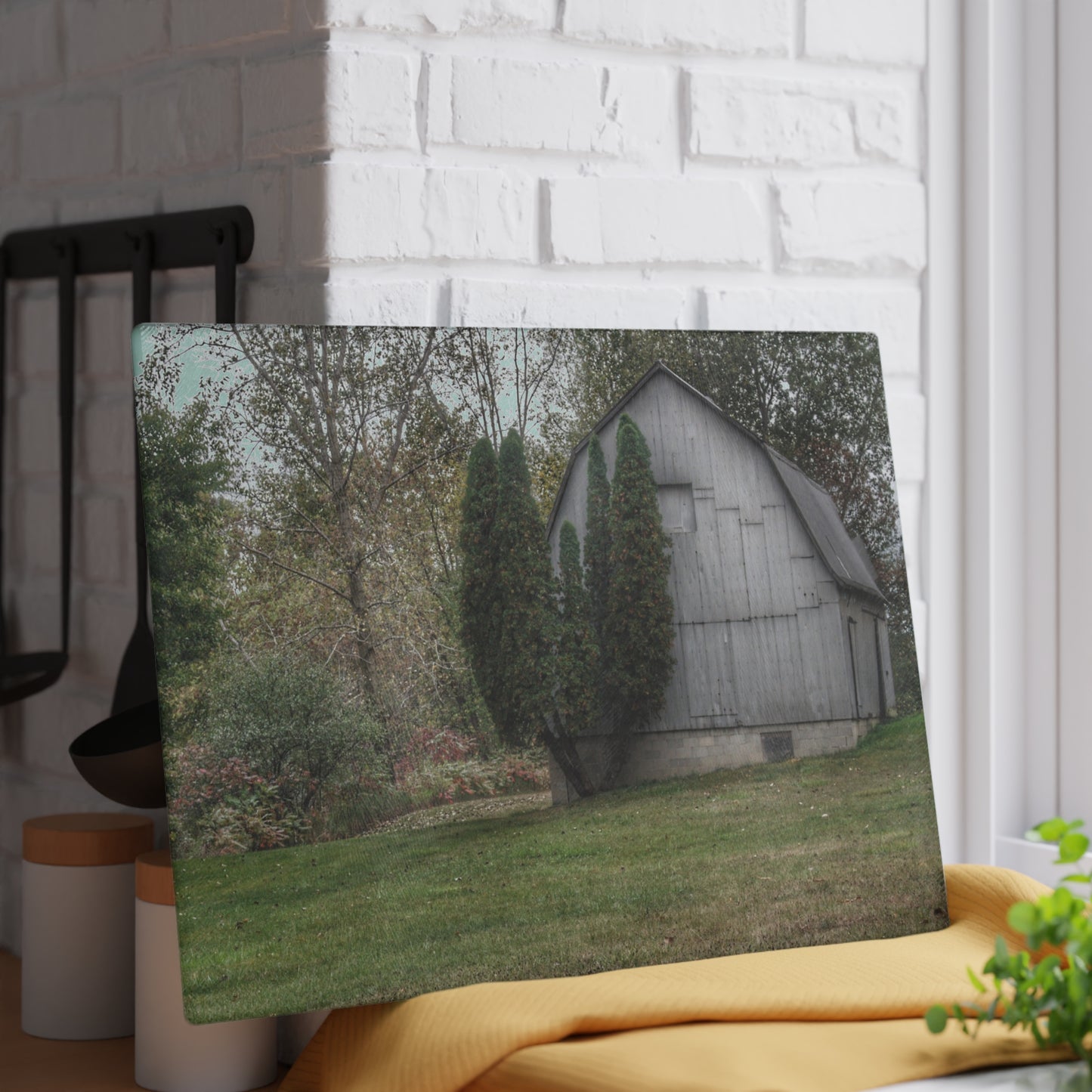 U R There Photography Milliman Road Grey Rustic Farmhouse Tempered-Glass Cutting Board