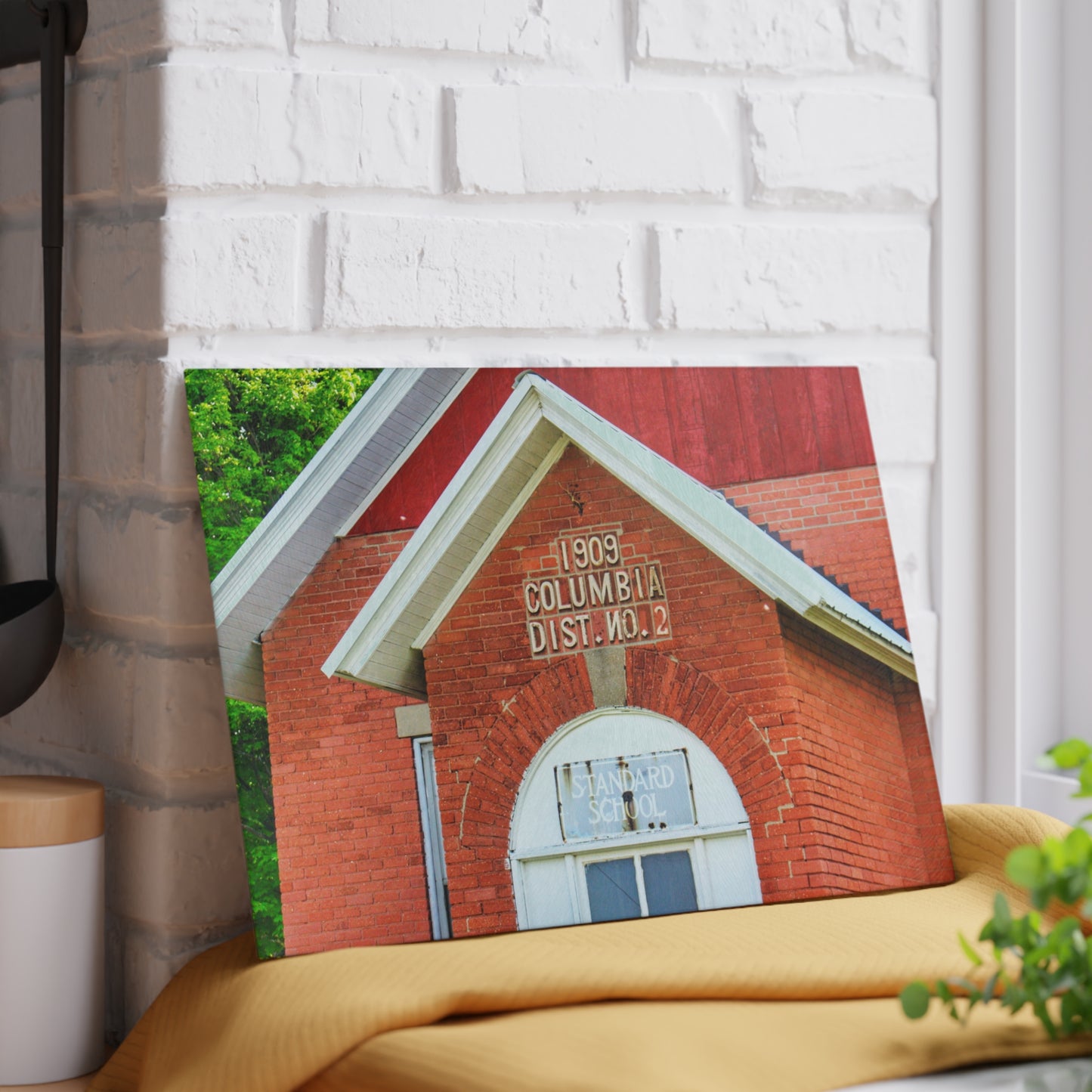 U R There Photography French Road Old Standard Schoolhouse II Rustic Farmhouse Tempered-Glass Cutting Board