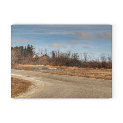 U R There Photography North Hunt Road Farm I Rustic Farmhouse Tempered-Glass Cutting Board