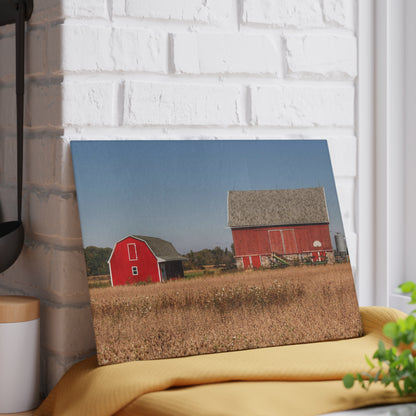 U R There Photography Brown City Wellman Line Road Reds Rustic Farmhouse Tempered-Glass Cutting Board