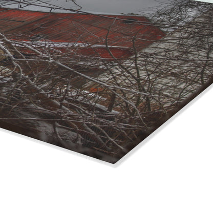 U R There Photography Sandhill Road Hidden Red II Rustic Farmhouse Tempered-Glass Cutting Board